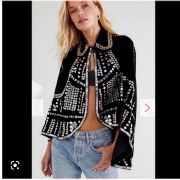 Free people cape with silver mirrors and disco vibes on vibes on vibes NWT - Picture 1 of 6